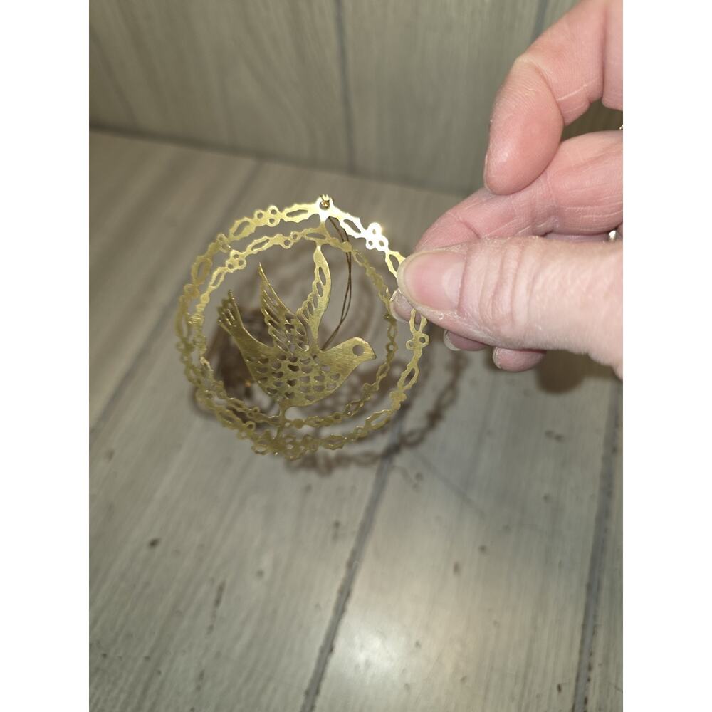 Vtg 1983 Gold Plated Brass Christmas Fantasy Dove Partridge Bird Ornament